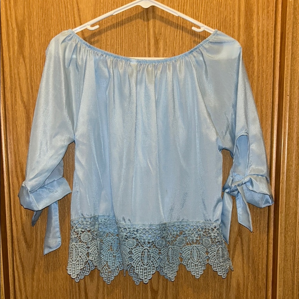 Elegant Blue Lace Trim Women's Top
